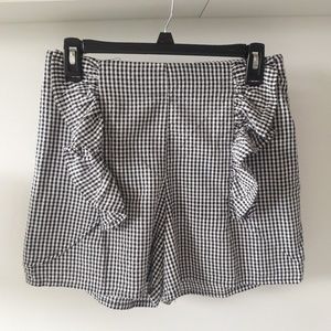 High Waist Gingham Shorts with Ruffles